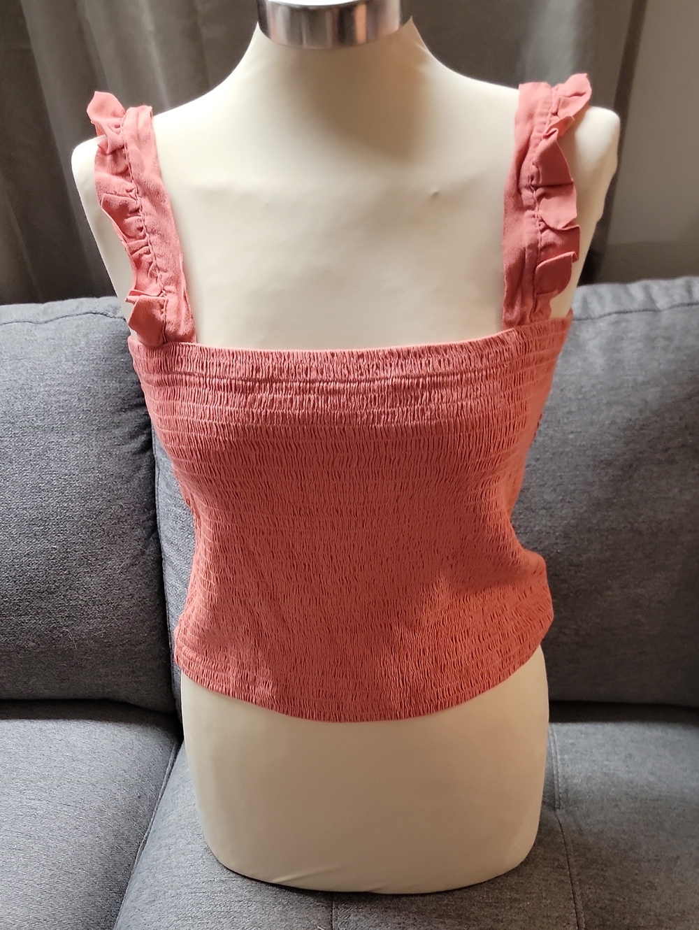 PINK Victoria's Secret Dusty Rose Smocked Ruffle Strap Tank